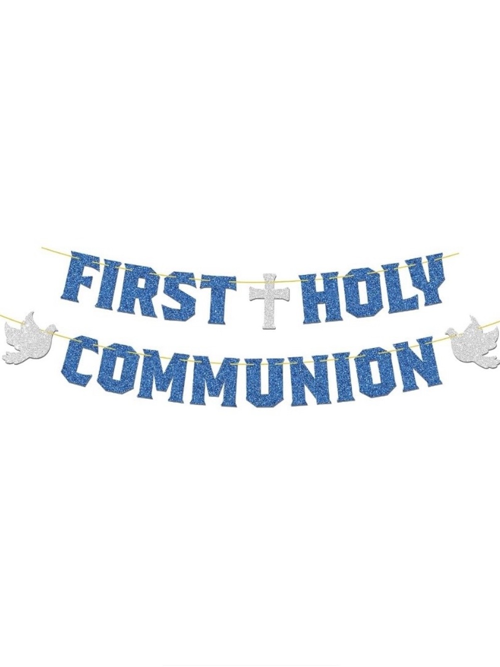 Blue Glitter "First Holy Communion" Banner with Silver Accents